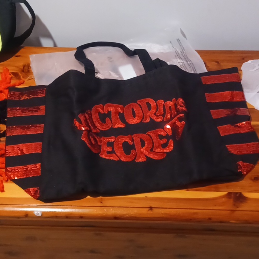 Victoria's Secret Black Tote Bag with Red Lips